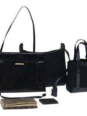 GUCCI GG Canvas Shoulder Bag Patent leather 5 Set Black Auth bs24165